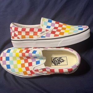 Brand New Never Worn Vans Rainbow Checkered Slip-on Sneakers Size 7